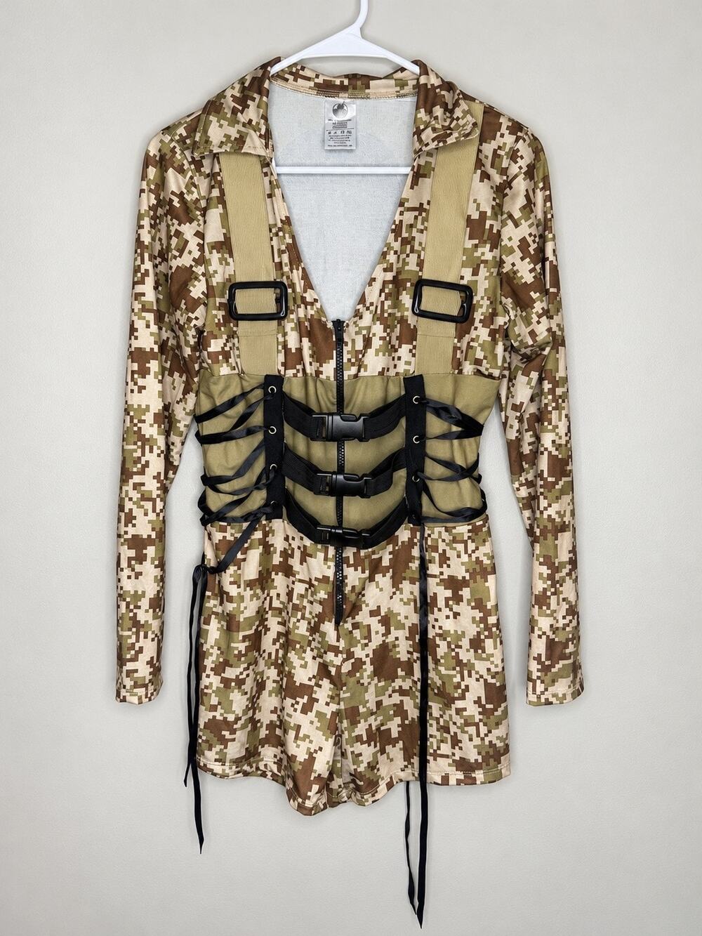 Spirit Halloween Women's Digital Camo Military Soldier Costume Romper Adult L